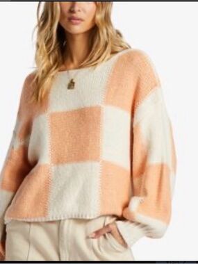 Billabong Peach & Cream Check Knit Sweater